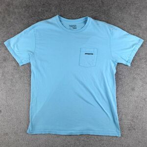 Patagonia Shirt Men's L Blue Short Sleeve Crew Neck Mountain Logo Pocket Tee